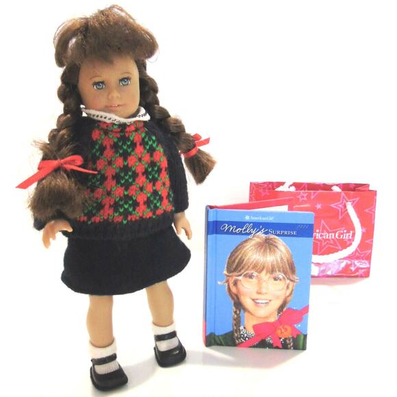 American Girl MOLLY MINI DOLL 6.5" Cloth Body Meet Outfit 25th Anniv Book + BAG - Picture 1 of 5